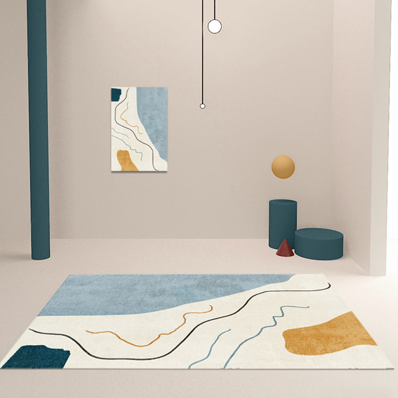 Nordic Interior Area Rug Multicolor Colorblock Abstract Print Rug Polyester Stain Resistant Anti-Slip Backing Machine Washable Rug