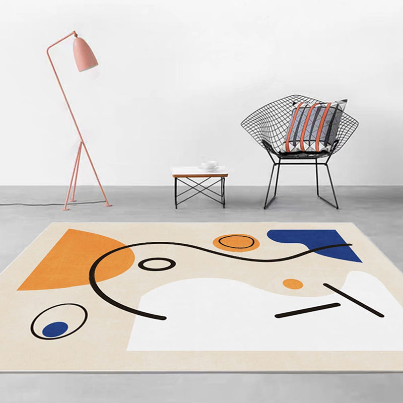 Nordic Interior Area Rug Multicolor Colorblock Abstract Print Rug Polyester Stain Resistant Anti-Slip Backing Machine Washable Rug