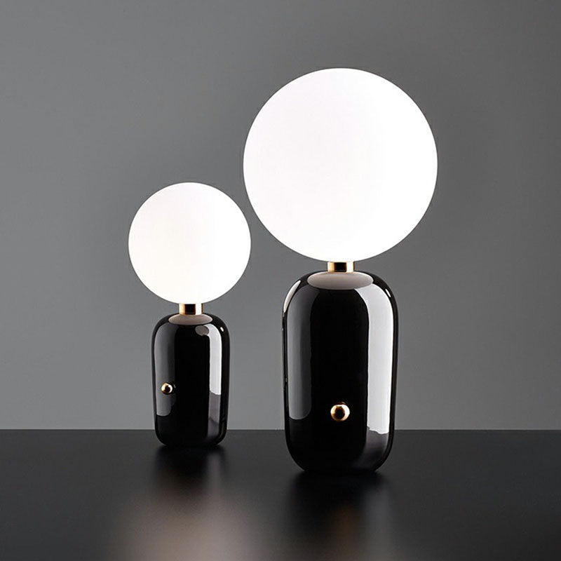 Capsule Base Night Table Light Postmodern Metal 1 Bulb Kids Room Nightstand Lamp with Orb White Glass Shade