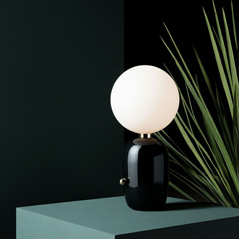Capsule Base Night Table Light Postmodern Metal 1 Bulb Kids Room Nightstand Lamp with Orb White Glass Shade