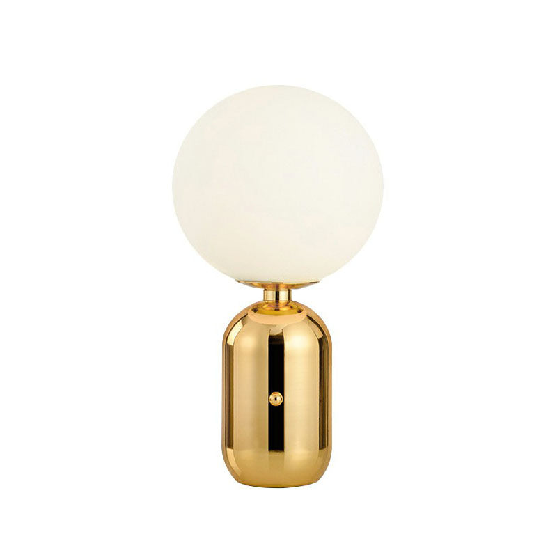 Capsule Base Night Table Light Postmodern Metal 1 Bulb Kids Room Nightstand Lamp with Orb White Glass Shade