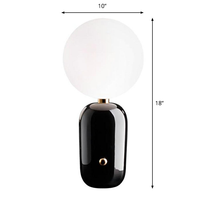 Capsule Base Night Table Light Postmodern Metal 1 Bulb Kids Room Nightstand Lamp with Orb White Glass Shade