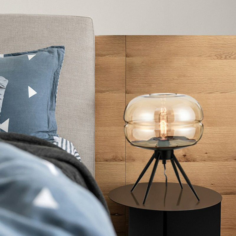 Tripod Bedside Table Lamp Metal 1 Head Nordic Nightstand Light with Jar Glass Shade