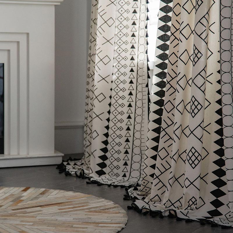 Beige Geometry Tassel Light Filtering Curtain