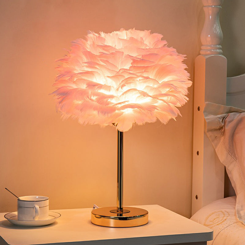 Blossom Night Stand Light Minimalistic Natural Feather Single Bedside Table Lamp