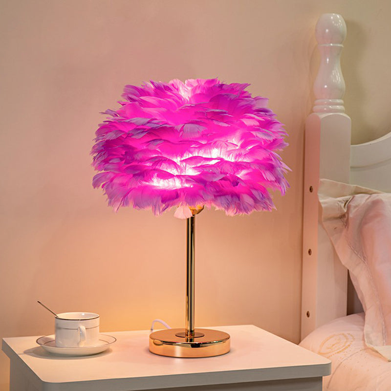 Blossom Night Stand Light Minimalistic Natural Feather Single Bedside Table Lamp