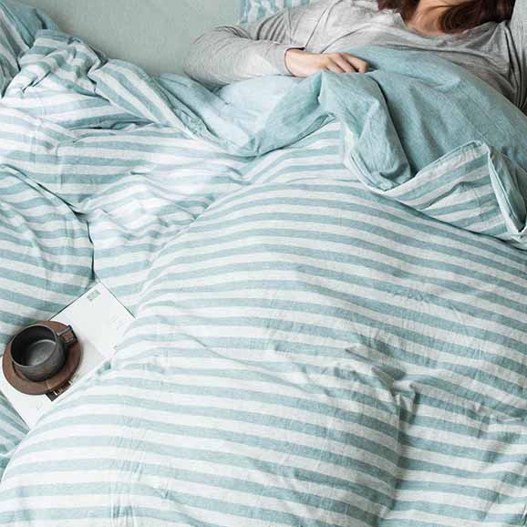 Green/Blue/Orange/Pink/Grey Yarn-Dyed Stripe Knit Fabric Duvet Cover Bedding Set Cotton Bedding Set