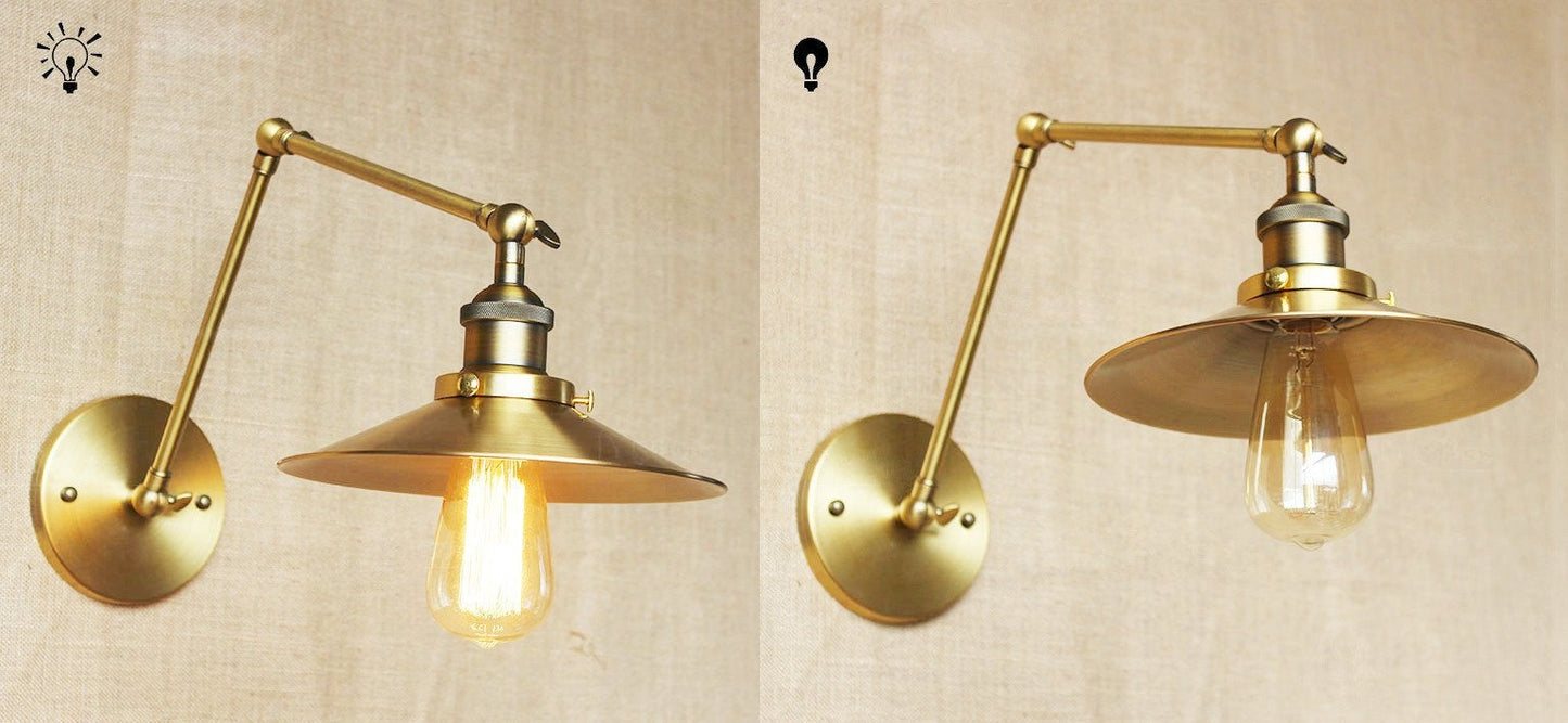 Brass Cone Shade Wall Light With Long Arm