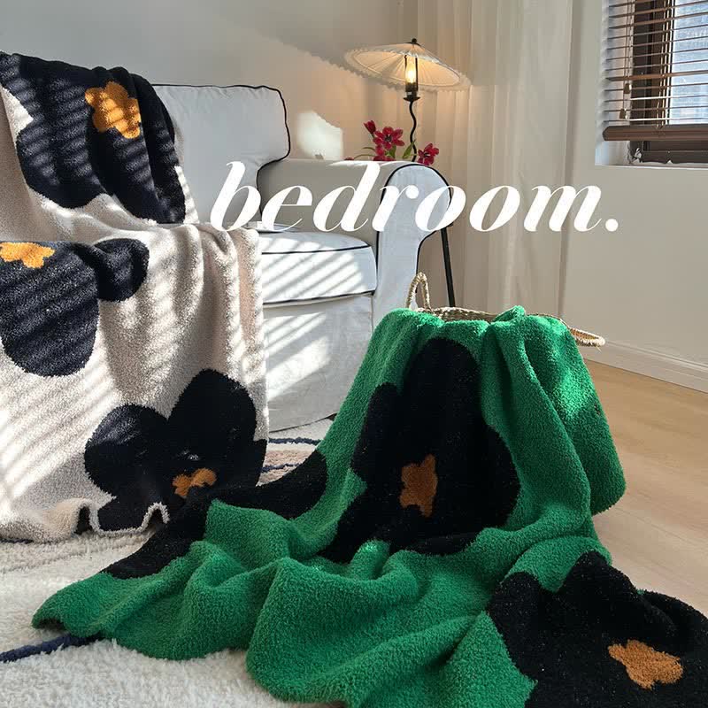 Black Flower Knitted Throw Sofa Blanket