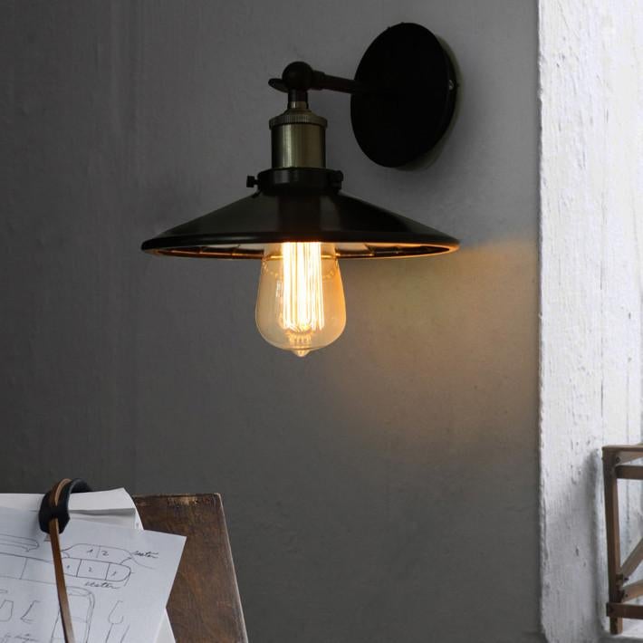 Retro Black Industrial Loft Wall Light With Mirror