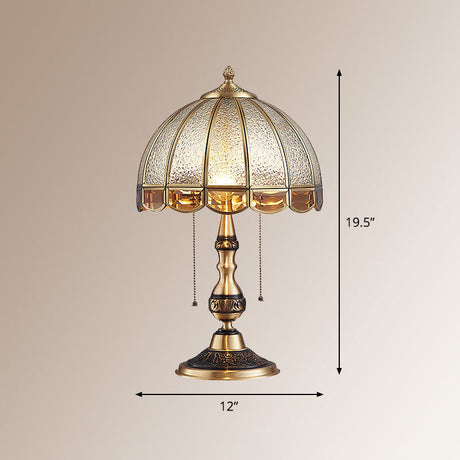 Hemispherical Bedroom Table Light Antique Textured Glass 1-Light Bronze Nightstand Lamp with Pull Switch