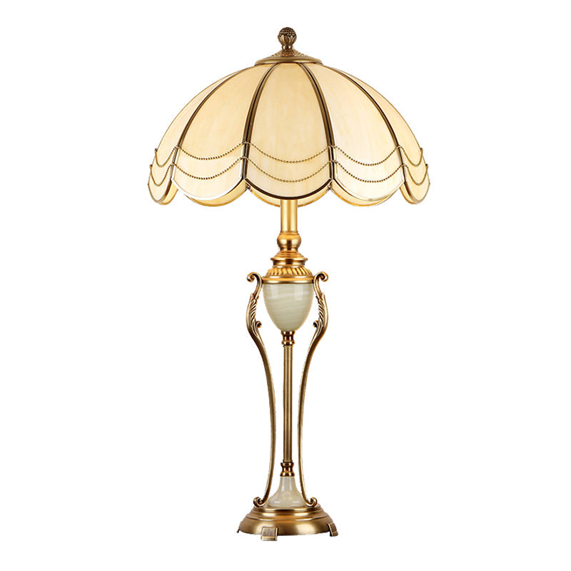 Metal Bronze Night Light Font Shaped 1 Bulb Traditional Table Lamp with Scalloped Lampshade