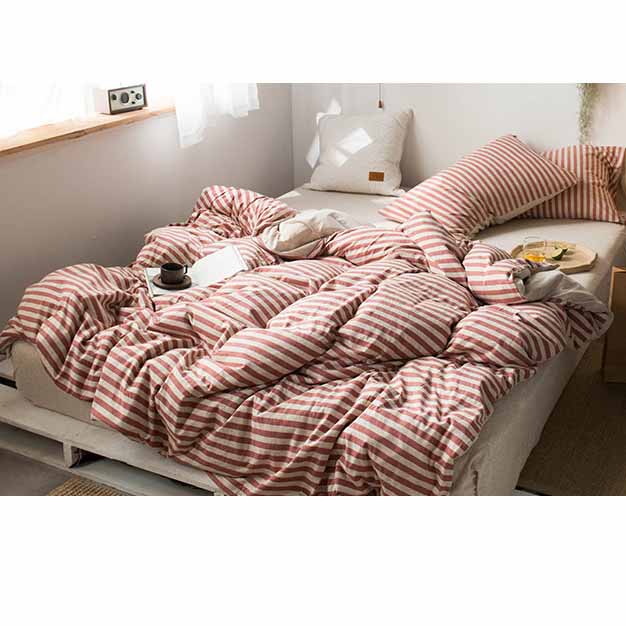 Green/Blue/Orange/Pink/Grey Yarn-Dyed Stripe Knit Fabric Duvet Cover Bedding Set Cotton Bedding Set