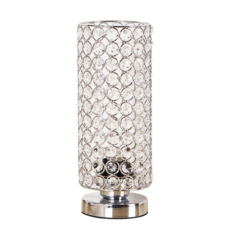 Crystal Pole Shaped Night Light Minimalist Single Chrome Finish Table Lamp for Bedroom