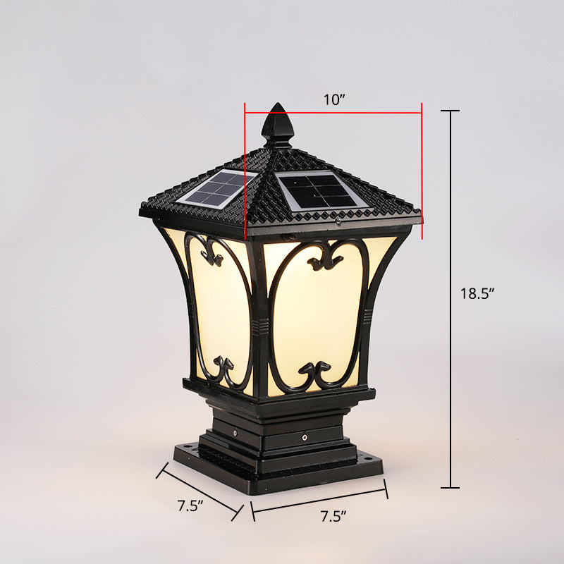 Frosted Glass LED Solar Outdoor Lamp Vintage Flared Garden Post Lighting Fixture
