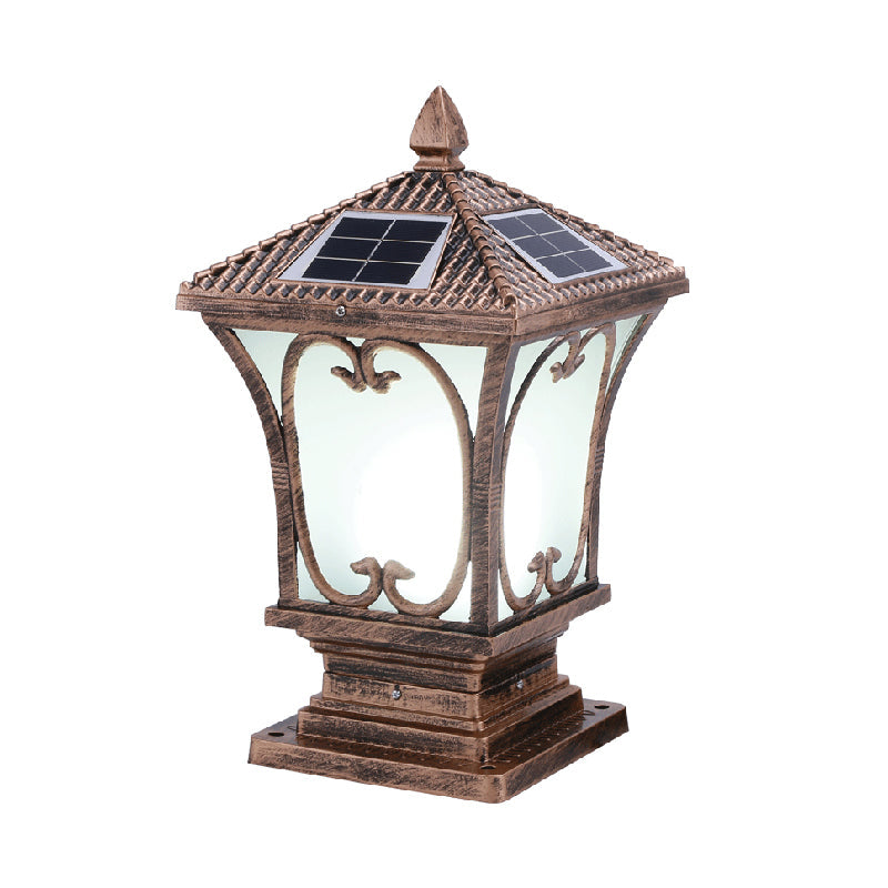 Frosted Glass LED Solar Outdoor Lamp Vintage Flared Garden Post Lighting Fixture