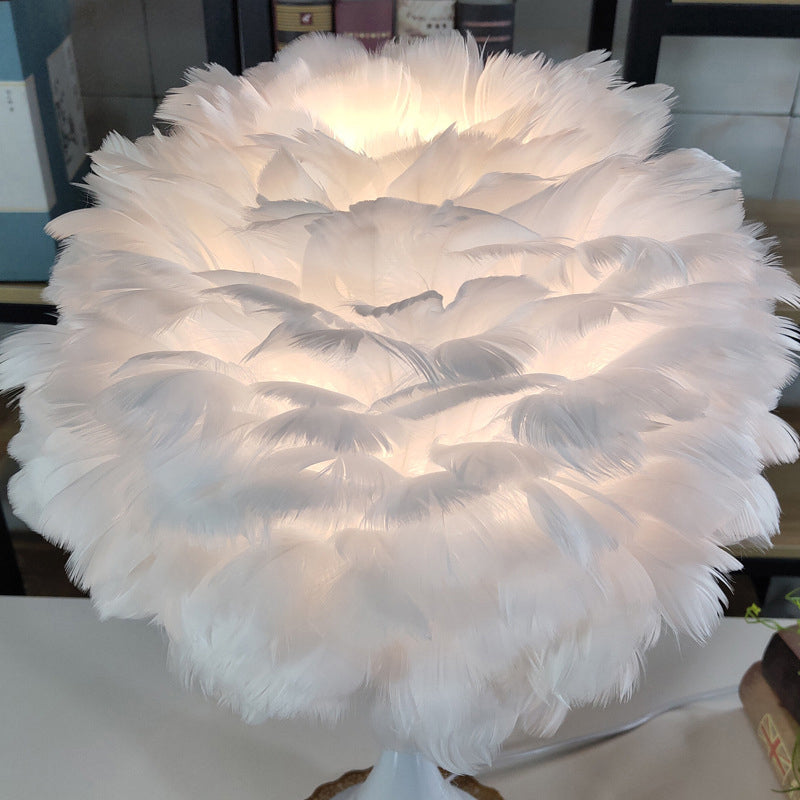 Feather Flower Vase Night Lighting Nordic Style Single-Bulb Table Light for Bedroom