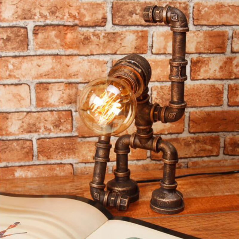 Industrial Heracles Robot Table Lamp Single-Bulb Iron Night Light in Bronze for Bedroom