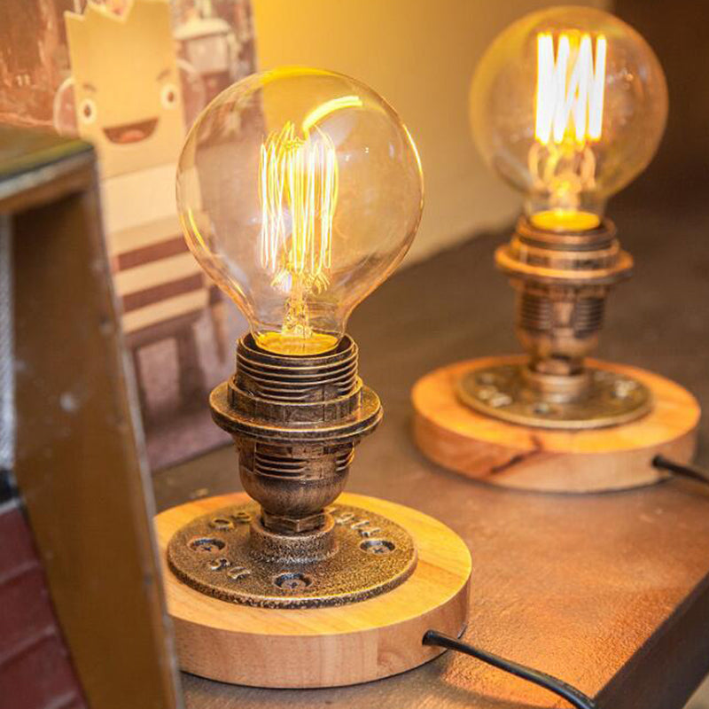 Exposed Bulb Metal Night Lamp Industrial Style 1 Head Bedside Table Light in Bronze