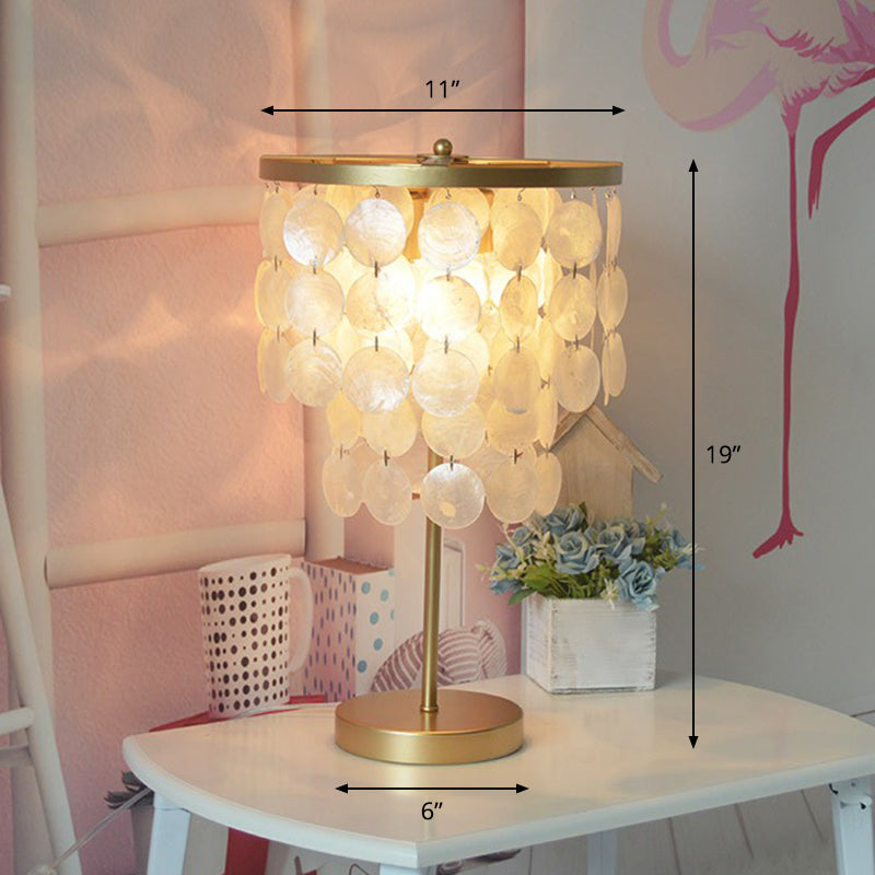 2-Layer Shell Table Lighting Coastal Style 2-Bulb Girls Bedroom Night Lamp in Gold
