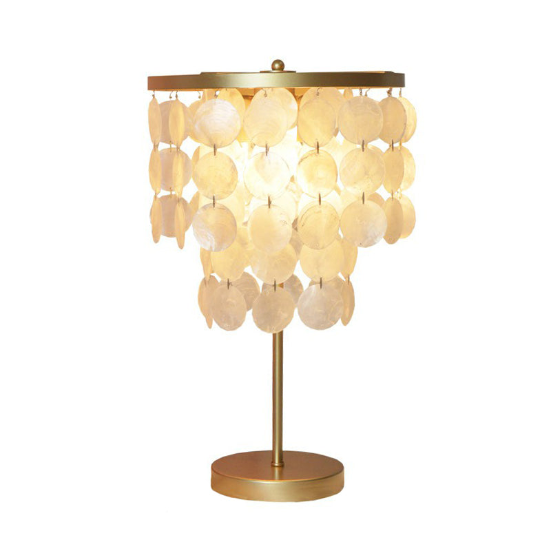 2-Layer Shell Table Lighting Coastal Style 2-Bulb Girls Bedroom Night Lamp in Gold