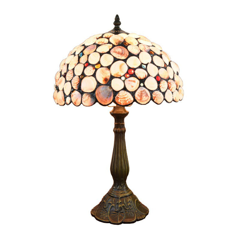 Hemispherical Table Light Tiffany Handcrafted Shell Brass Finish Nightstand Lamp
