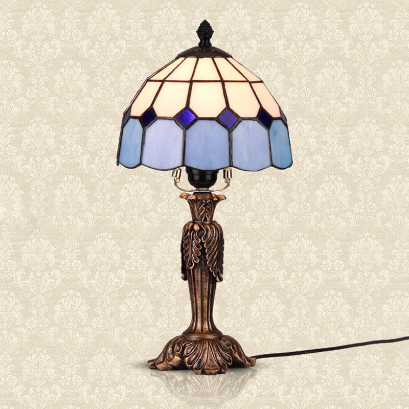 Blue and White Glass Bowl Table Lamp Tiffany 1-Light Coffee Night Light for Bedroom