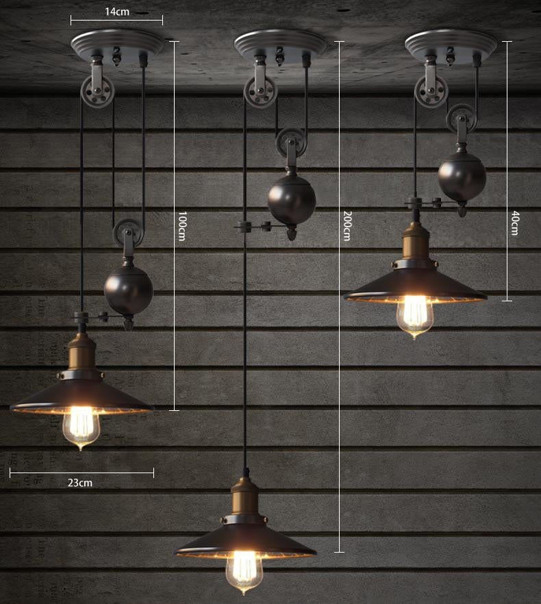 Lincoln Black Mirror Shade Pulley Pendant Light