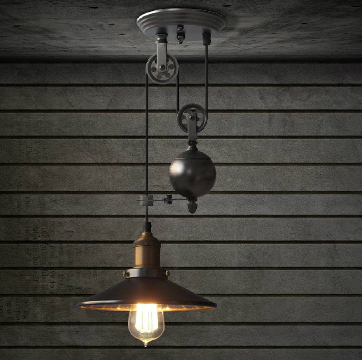 Lincoln Black Mirror Shade Pulley Pendant Light