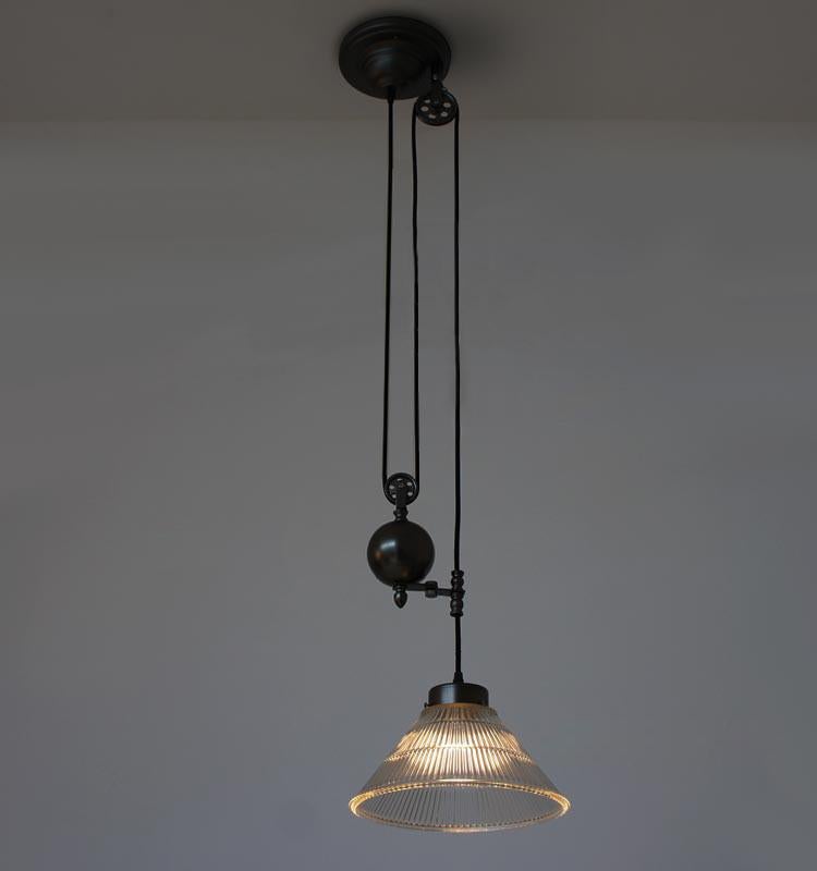 Bennet Ribbed Glass Shade Pulley Pendant Light