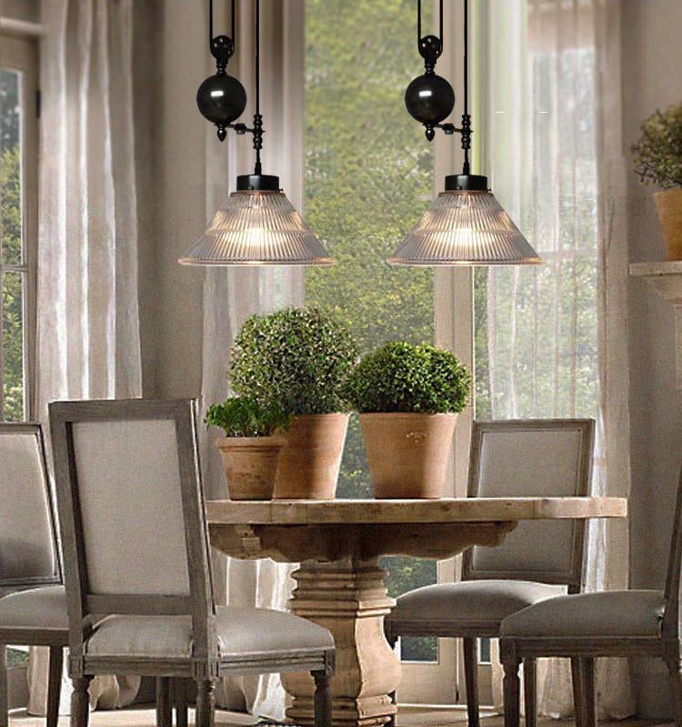 Bennet Ribbed Glass Shade Pulley Pendant Light