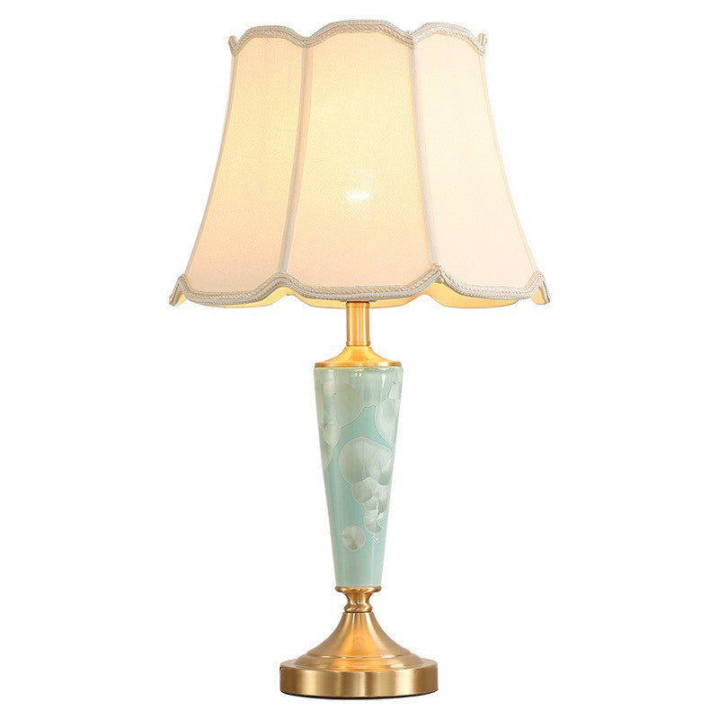 Classic Scalloped Table Lamp Single-Bulb Fabric Night Light with Flared Bottom in Blue