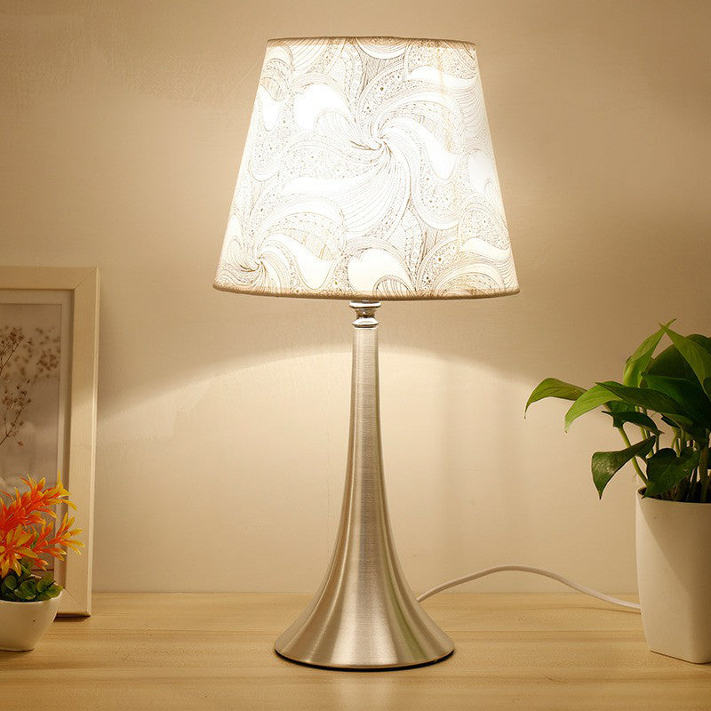 Empire Shade Print Fabric Table Lamp Contemporary 1-Light Silver Nightstand Light