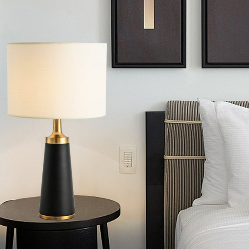 Cylindrical Fabric Table Light Contemporary 1 Head White-Black Night Lamp for Bedroom