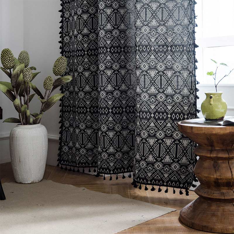 Black Geometric Curtains Semi Blackout Drapes