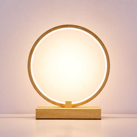 Halo Ring LED Nightstand Lamp Decorative Metal Wood Finish Table Light for Bedroom
