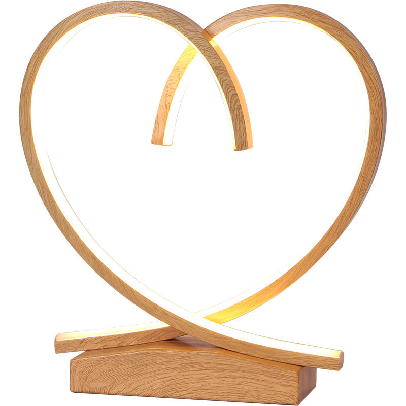 Halo Ring LED Nightstand Lamp Decorative Metal Wood Finish Table Light for Bedroom