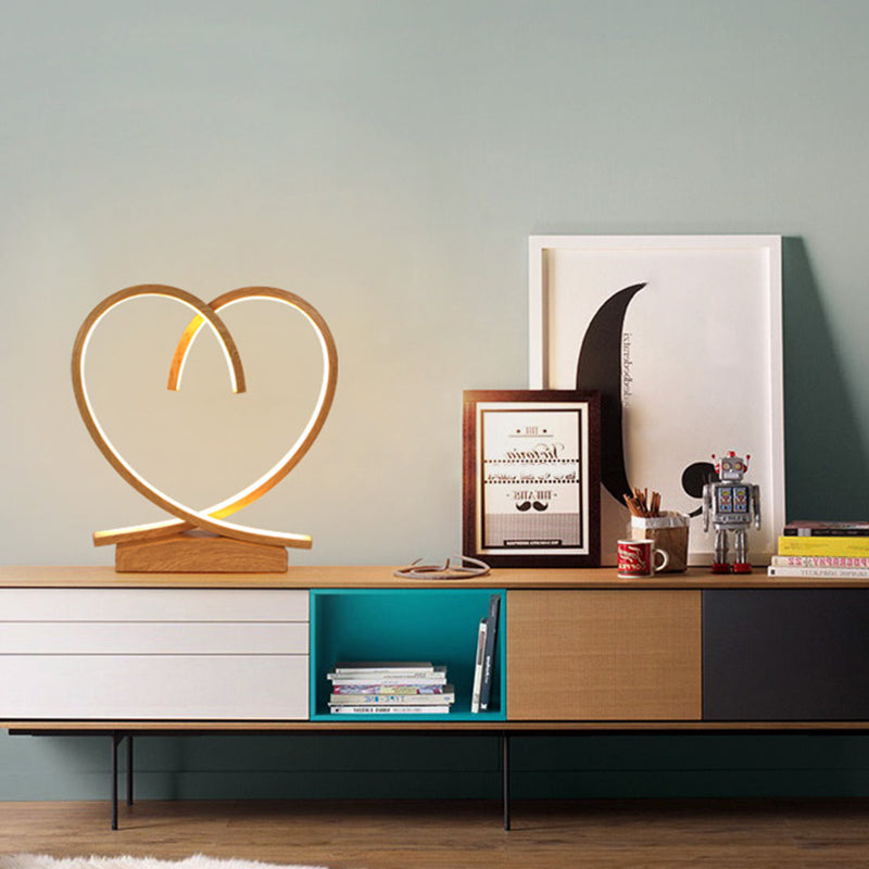 Halo Ring LED Nightstand Lamp Decorative Metal Wood Finish Table Light for Bedroom