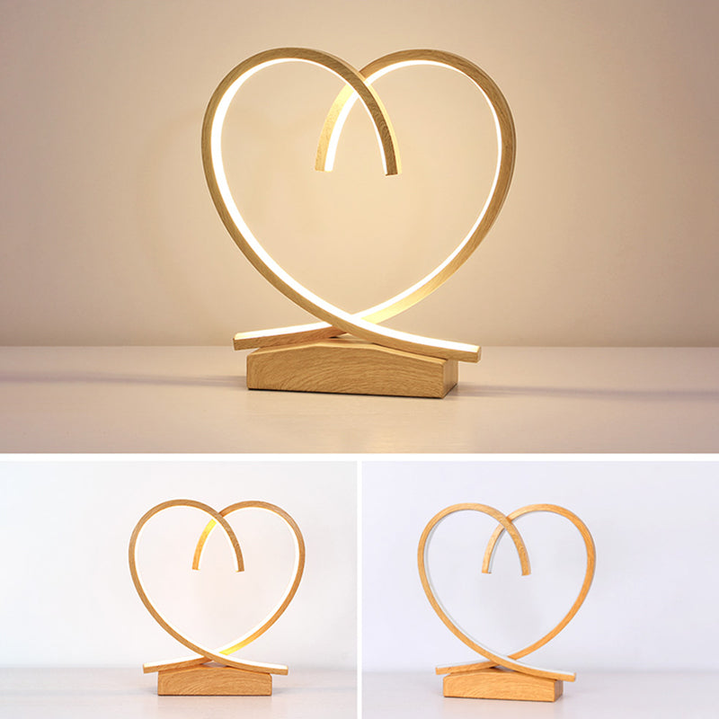 Halo Ring LED Nightstand Lamp Decorative Metal Wood Finish Table Light for Bedroom