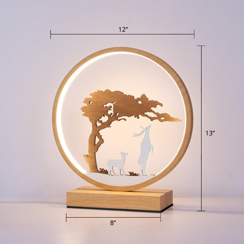 Halo Ring LED Nightstand Lamp Decorative Metal Wood Finish Table Light for Bedroom