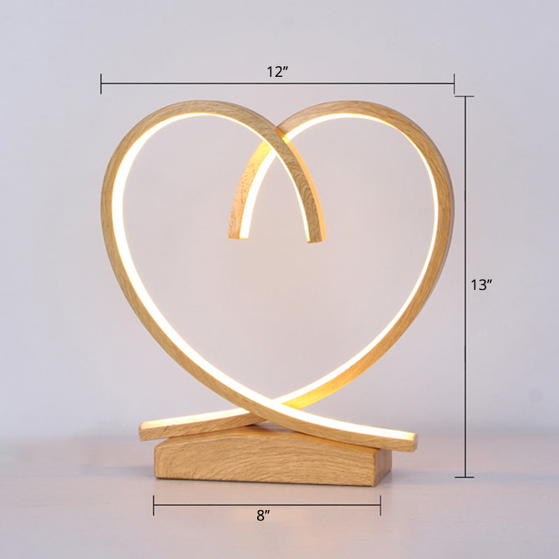 Halo Ring LED Nightstand Lamp Decorative Metal Wood Finish Table Light for Bedroom