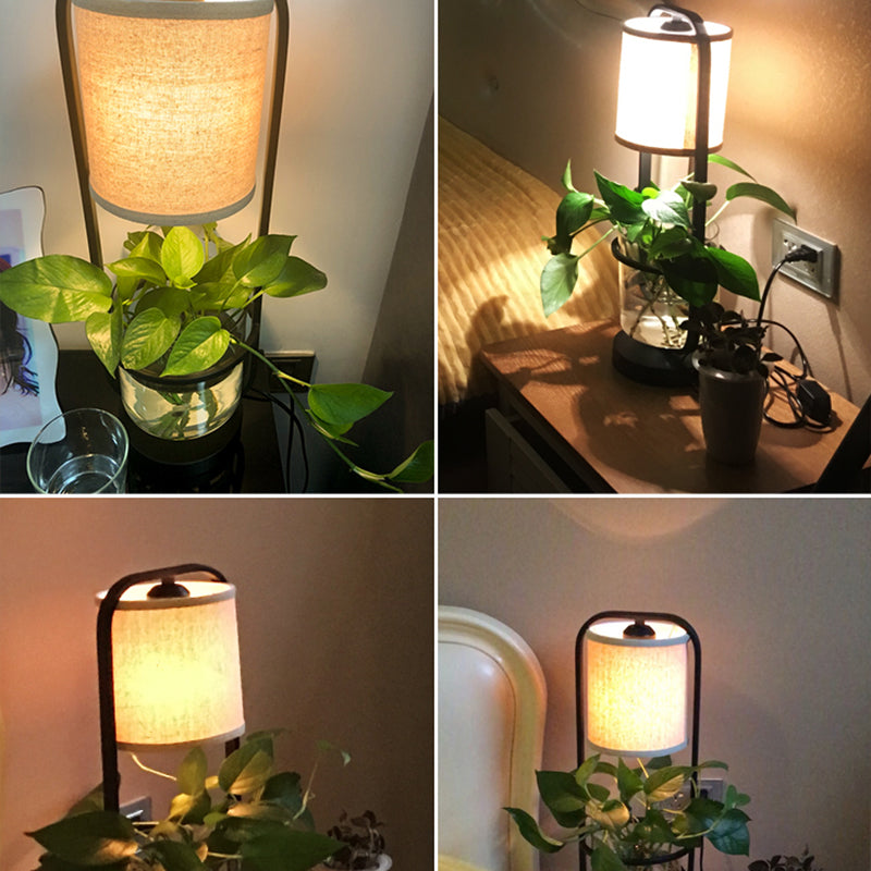 Cylindrical Fabric Table Light Art Deco 1 Bulb Black Night Lamp with Clear Glass Jar