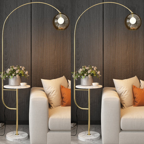 Fishing Rod Living Room Standing Lamp Metal Single Postmodern Tray Floor Light with Ball Smoke Grey Glass Shade