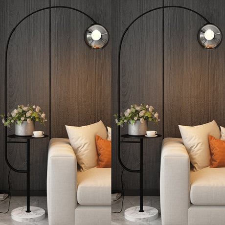 Fishing Rod Living Room Standing Lamp Metal Single Postmodern Tray Floor Light with Ball Smoke Grey Glass Shade