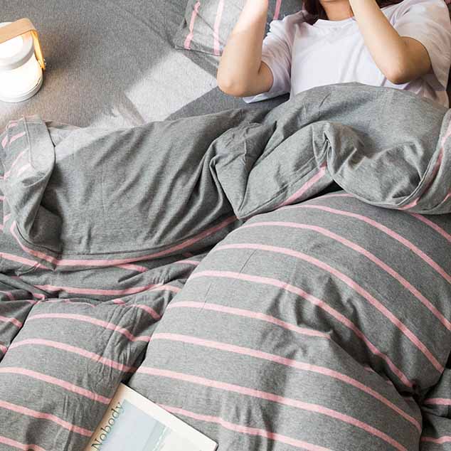 Green/Blue/Orange/Pink/Grey Yarn-Dyed Stripe Knit Fabric Duvet Cover Bedding Set Cotton Bedding Set