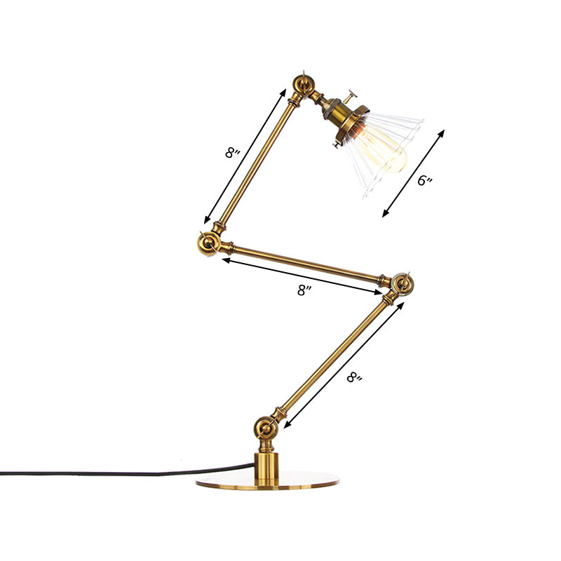 Cone Clear/Amber Glass Table Lamp Warehouse Stylish 1 Light Black/Brass Table Lighting for Study Room