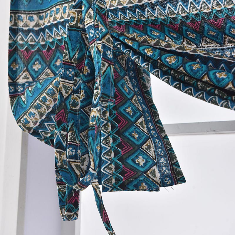 Blue Pattern Tier Curtain with Fixed Rope