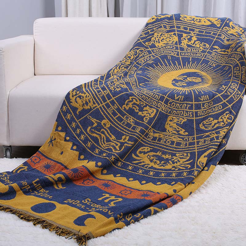 Bohemian Constellation Pattern Cotton Tassel Blanket