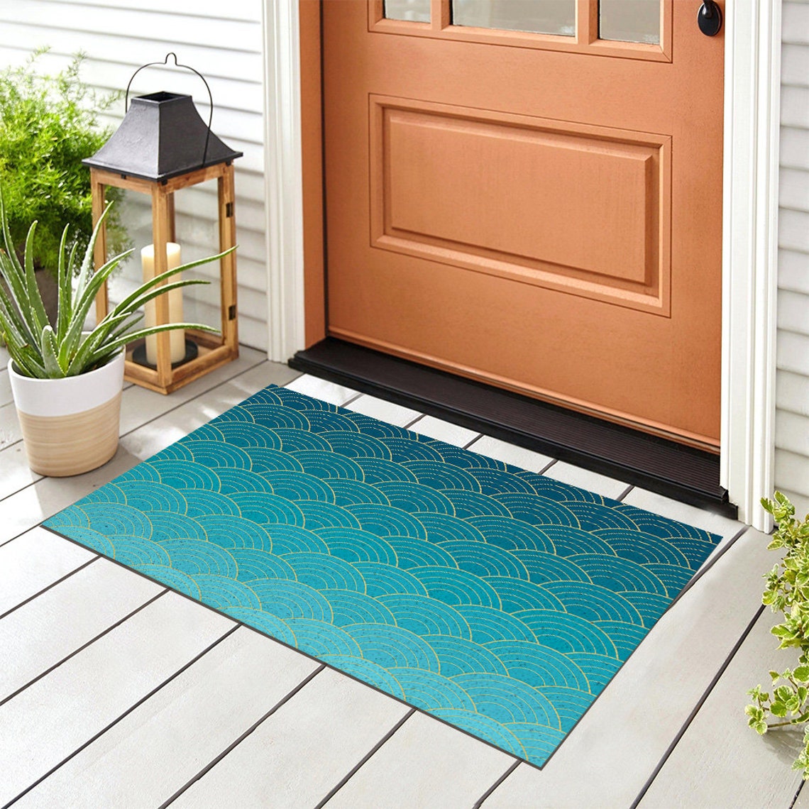 Blue Japanese Wave Pattern Camping PVC Entrance Mat