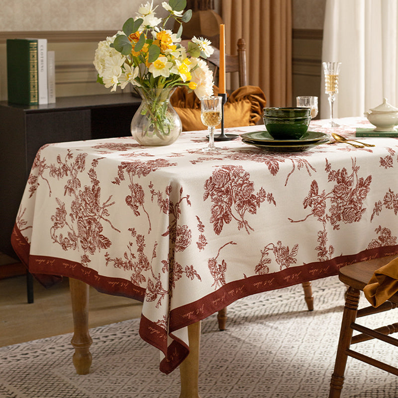 Rose French pastoral tablecloth red retro round table cotton and linen cover cloth high-end festive dining table rectangular tablecloth